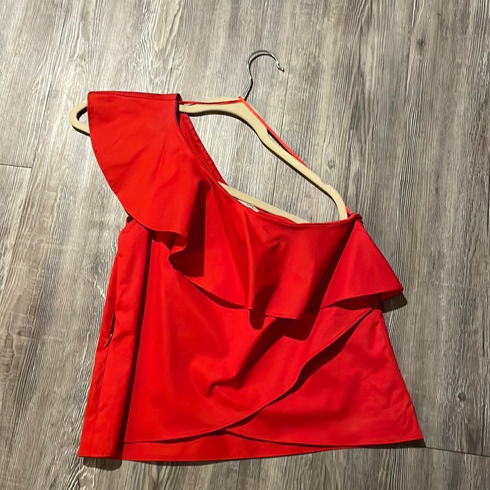 Zara one shoulder ruffle top